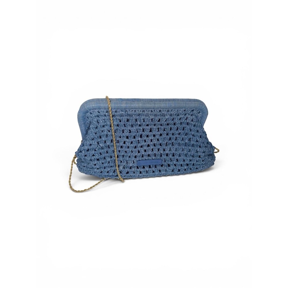 Loeffler Randall Blue Trudie Frame Clutch with Stain and Damage on Top